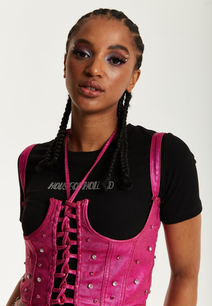 House of Holland Hot Pink Studded Corset Top