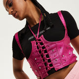 House of Holland Hot Pink Studded Corset Top