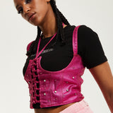 House of Holland Hot Pink Studded Corset Top