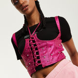 House of Holland Hot Pink Studded Corset Top