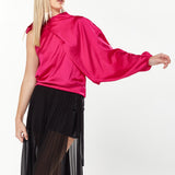 House Of Holland Asymmetric Voluminous Sleeve Top in Pink