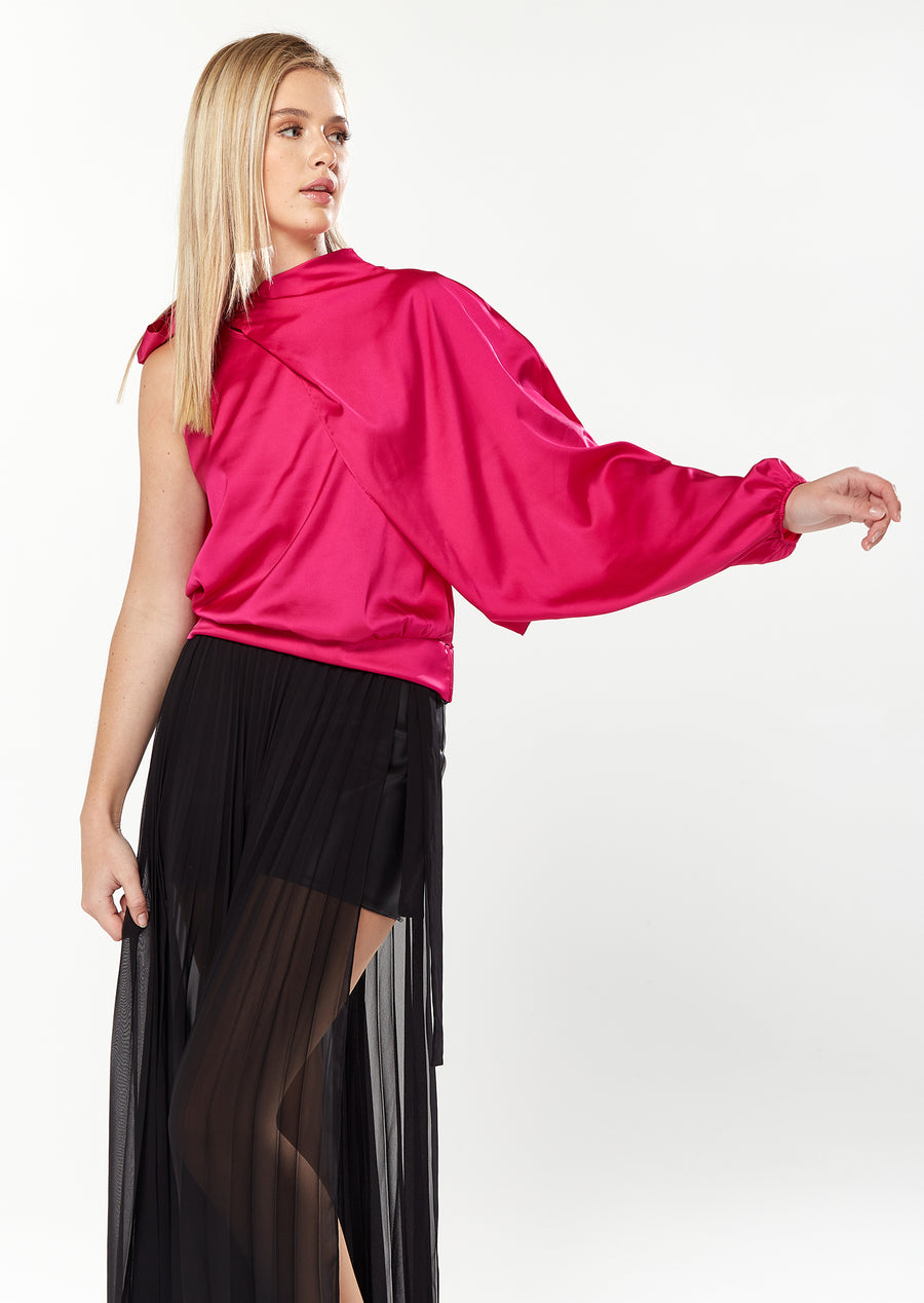 HOUSE OF HOLLAND ASYMMETRIC VOLUMINOUS SLEEVE TOP IN PINK