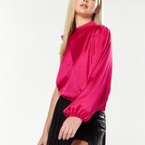 House Of Holland Asymmetric Voluminous Sleeve Top in Pink