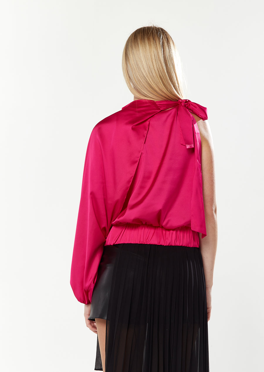 HOUSE OF HOLLAND ASYMMETRIC VOLUMINOUS SLEEVE TOP IN PINK