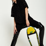 House Of Holland Cross Body Bag In Yellow, Black And Blue With Printed Logo