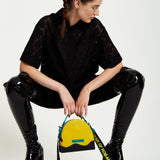 House Of Holland Cross Body Bag In Yellow, Black And Blue With Printed Logo