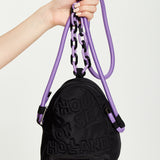 House Of Holland Cross Body Bag With Quilted Logo In Black And Purple And Rope Strap Detail