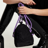 House Of Holland Cross Body Bag With Quilted Logo In Black And Purple And Rope Strap Detail