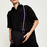 House Of Holland Cross Body Bag With Quilted Logo In Black And Purple And Rope Strap Detail