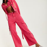 House of Holland Oversized Hot Pink Denim Jacket With Studs