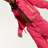 House of Holland Oversized Hot Pink Denim Jacket With Studs