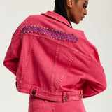 House of Holland Oversized Hot Pink Denim Jacket With Studs