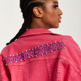 House of Holland Oversized Hot Pink Denim Jacket With Studs