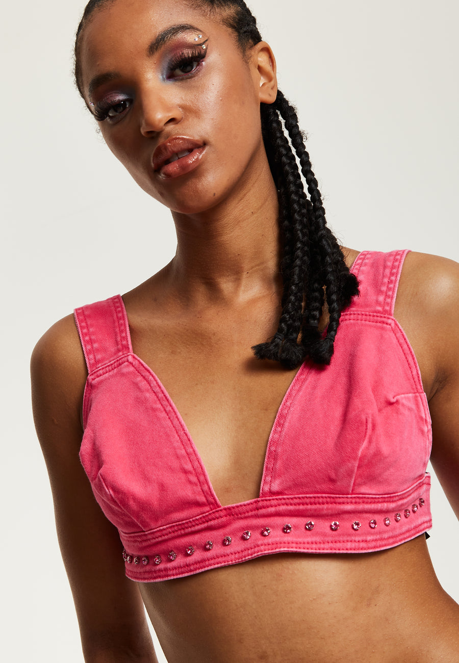 House of Holland Hot Pink Denim Studded Bralette – House of Holland®