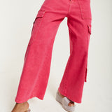 House of Holland Hot Pink Denim Wide Leg Cargo Trousers