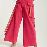 House of Holland Hot Pink Denim Wide Leg Cargo Trousers