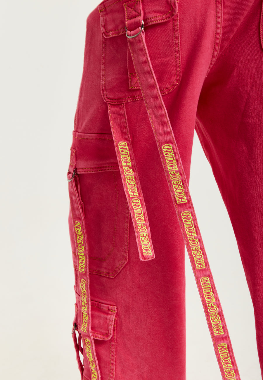House of Holland Hot Pink Denim Wide Leg Cargo Trousers