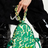 House Of Holland Mint Green Flame Bag With Quilted Logo And Chain Detail