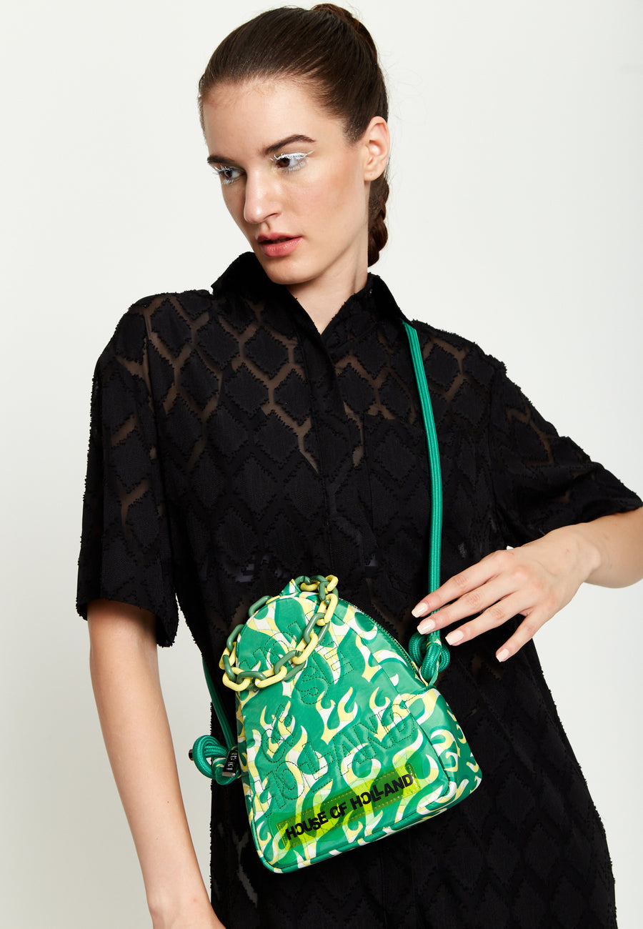 House Of Holland Mint Green Flame Bag With Quilted Logo And Chain Detail