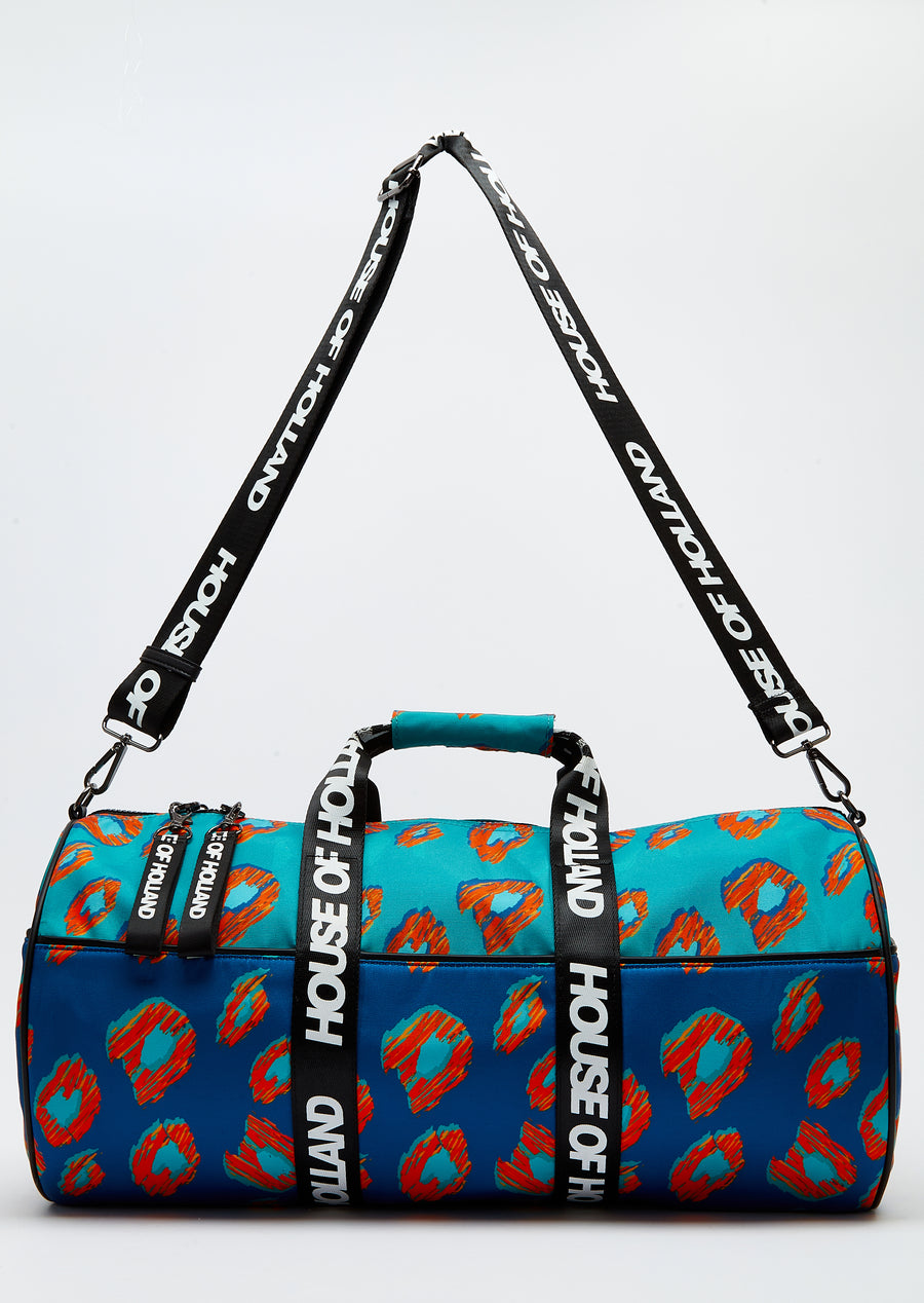 House of Holland Logo Pattern Holdall Bag In Blue