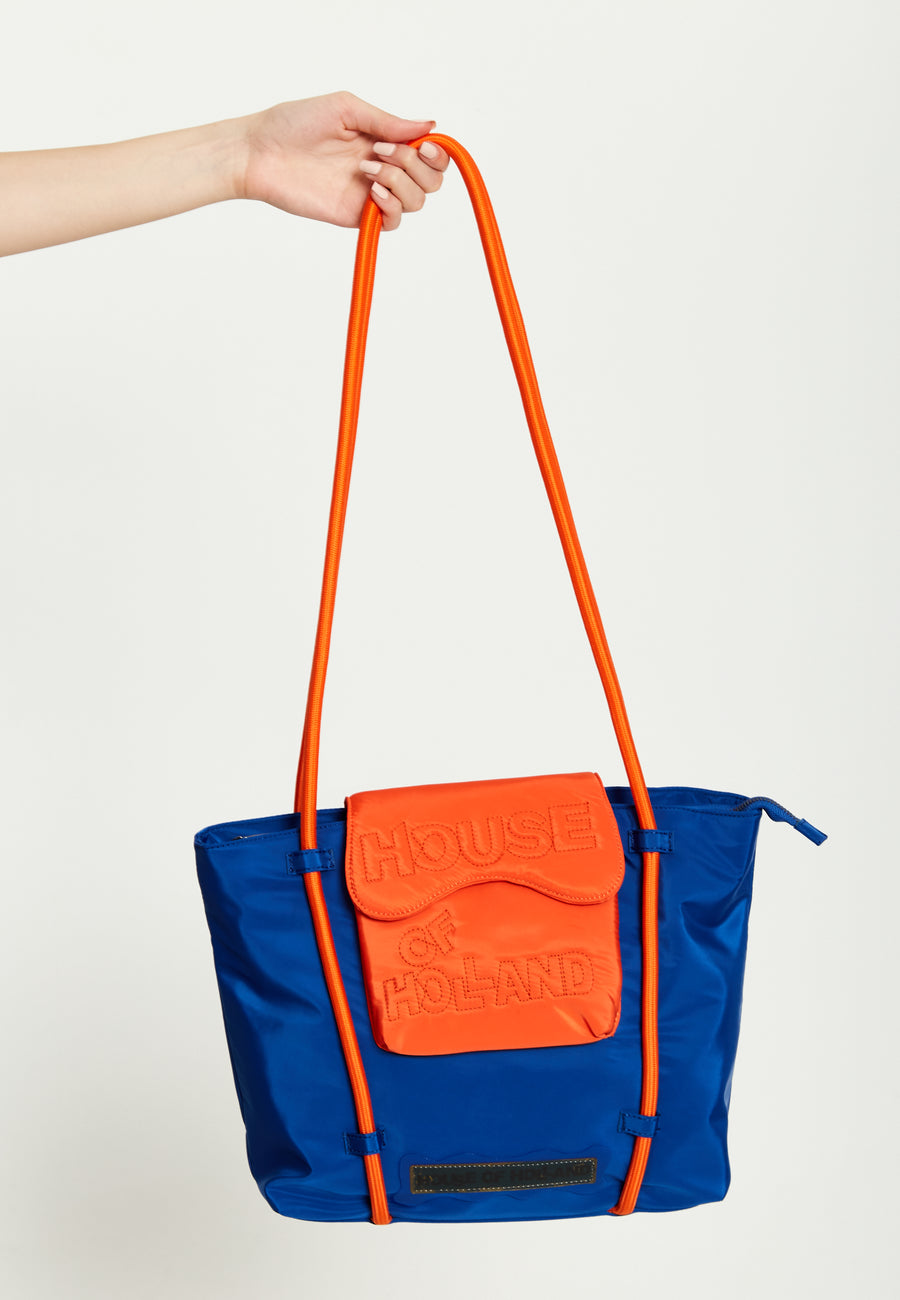 House Of Holland Tote Bag With Quilted Logo In Orange And Royal Blue