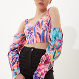 House Of Holland Heart Print Top With Elasticated Ruched Sleeves