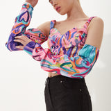 House Of Holland Heart Print Top With Elasticated Ruched Sleeves