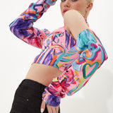 House Of Holland Heart Print Top With Elasticated Ruched Sleeves