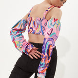 House Of Holland Heart Print Top With Elasticated Ruched Sleeves