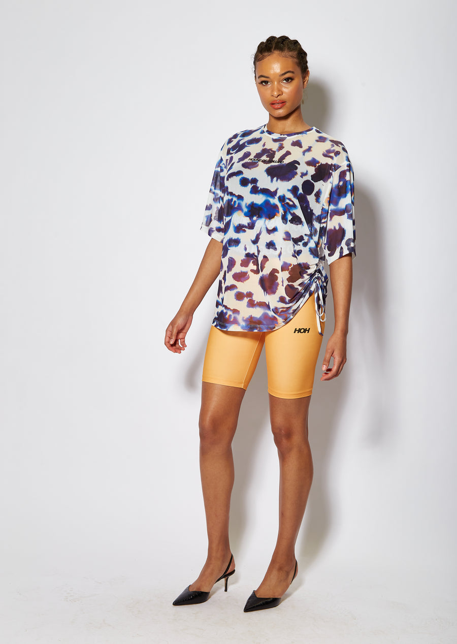 House of Holland animal print mesh top with drawstring detail and detachable black cami top
