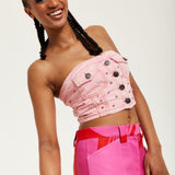 House of Holland Light GREY Denim Bandeau Top