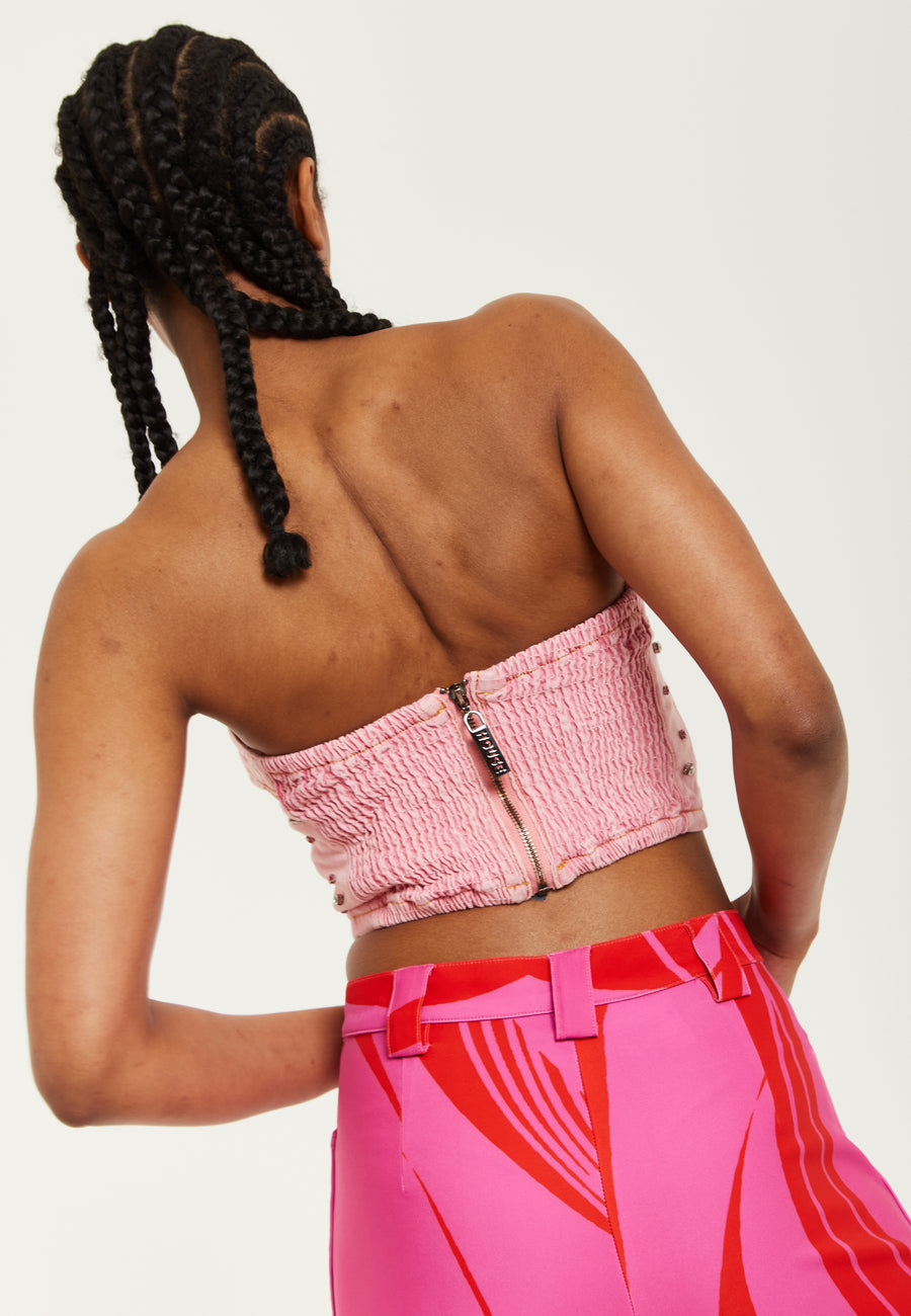 House of Holland Light Pink Denim Bandeau Top