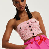 House of Holland Light Pink Denim Bandeau Top