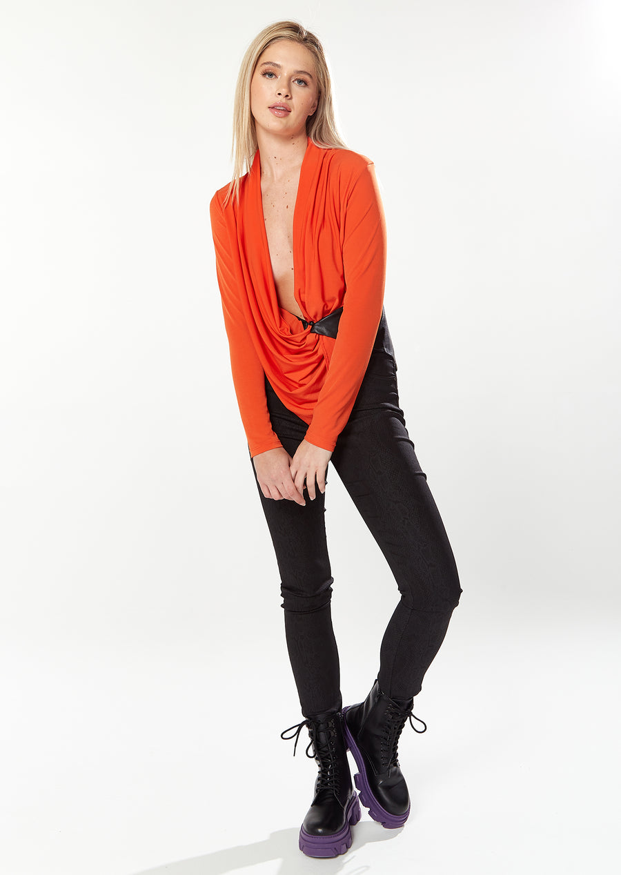 HOUSE OF HOLLAND DRAPED TOP IN ORANGE