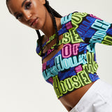 House of Holland Printed Multicolour Crop Top With Cut Out Details