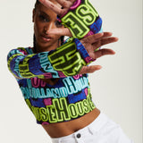 House of Holland Printed Multicolour Crop Top With Cut Out Details