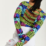 House of Holland Printed Multicolour Crop Top With Cut Out Details