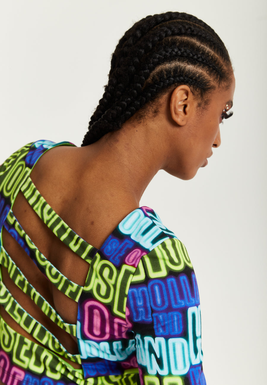 House of Holland Printed Multicolour Crop Top With Cut Out Details