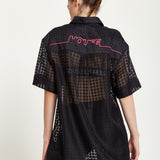 House Of Holland Logo Back Shirt in Black with Pink Embroidery