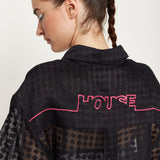 House Of Holland Logo Back Shirt in Black with Pink Embroidery