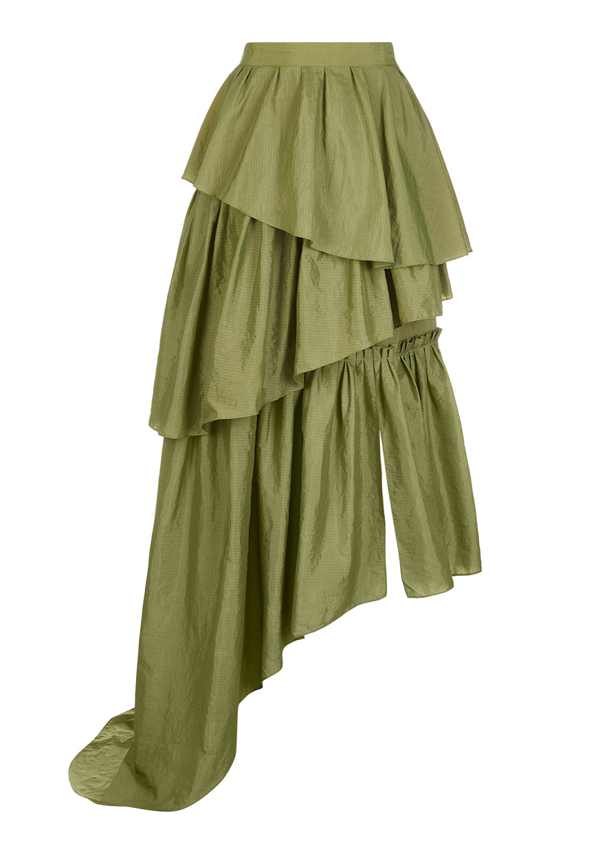 Khaki Frill Midi Skirt