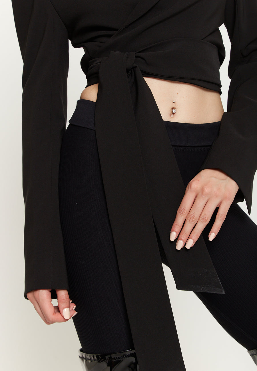 House Of Holland Crop Black Suit Blazer With Neon Green And Pink Flame Lining And Belt Detail