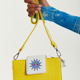 House Of Holland Small Crossbody Bag In Yellow And White With Printed Logo