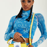 House Of Holland Small Crossbody Bag In Yellow And White With Printed Logo