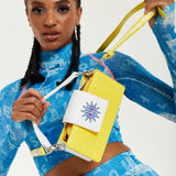 House Of Holland Small Crossbody Bag In Yellow And White With Printed Logo