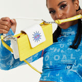 House Of Holland Small Crossbody Bag In Yellow And White With Printed Logo