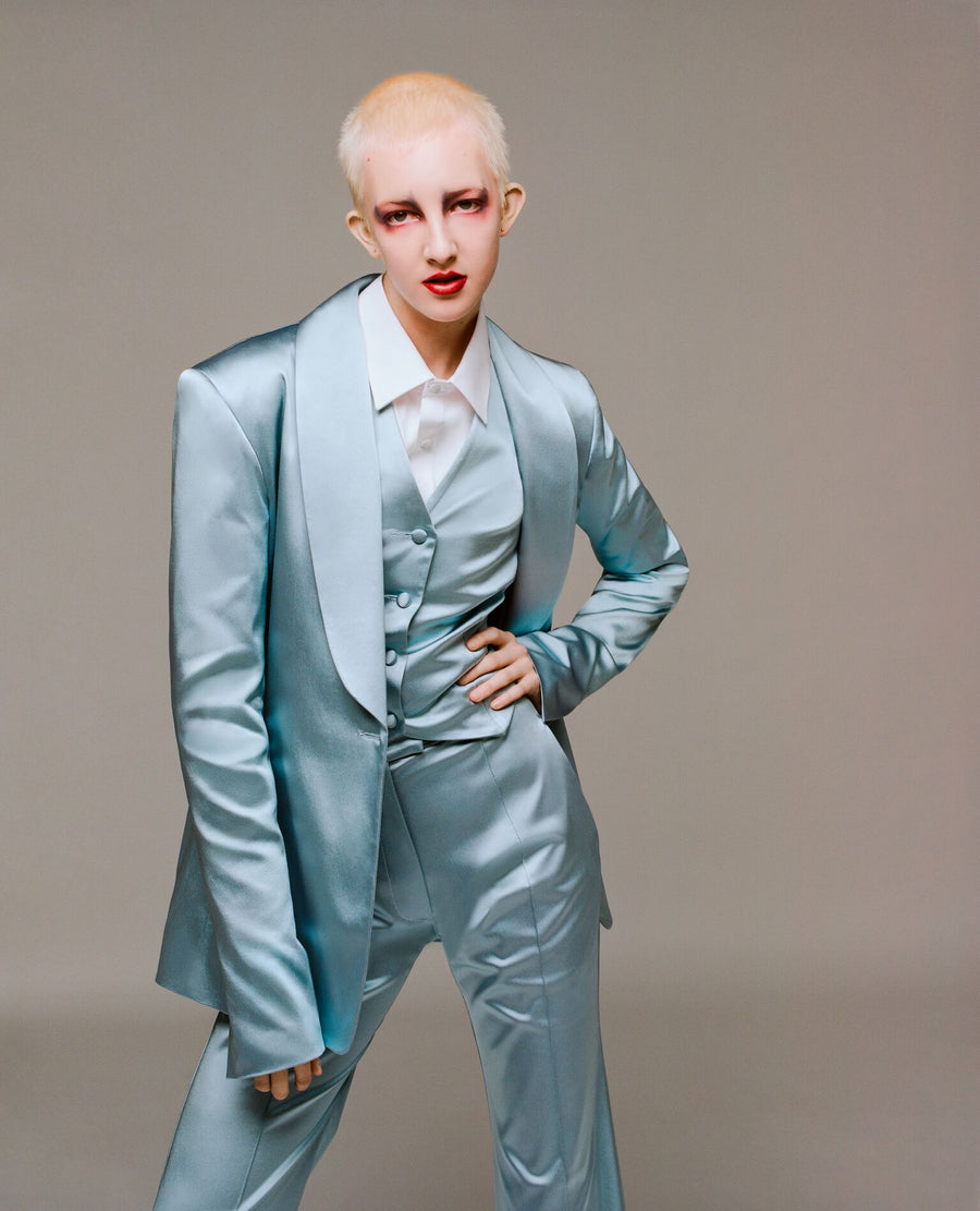 Blue Satin Tailored Waistcoat