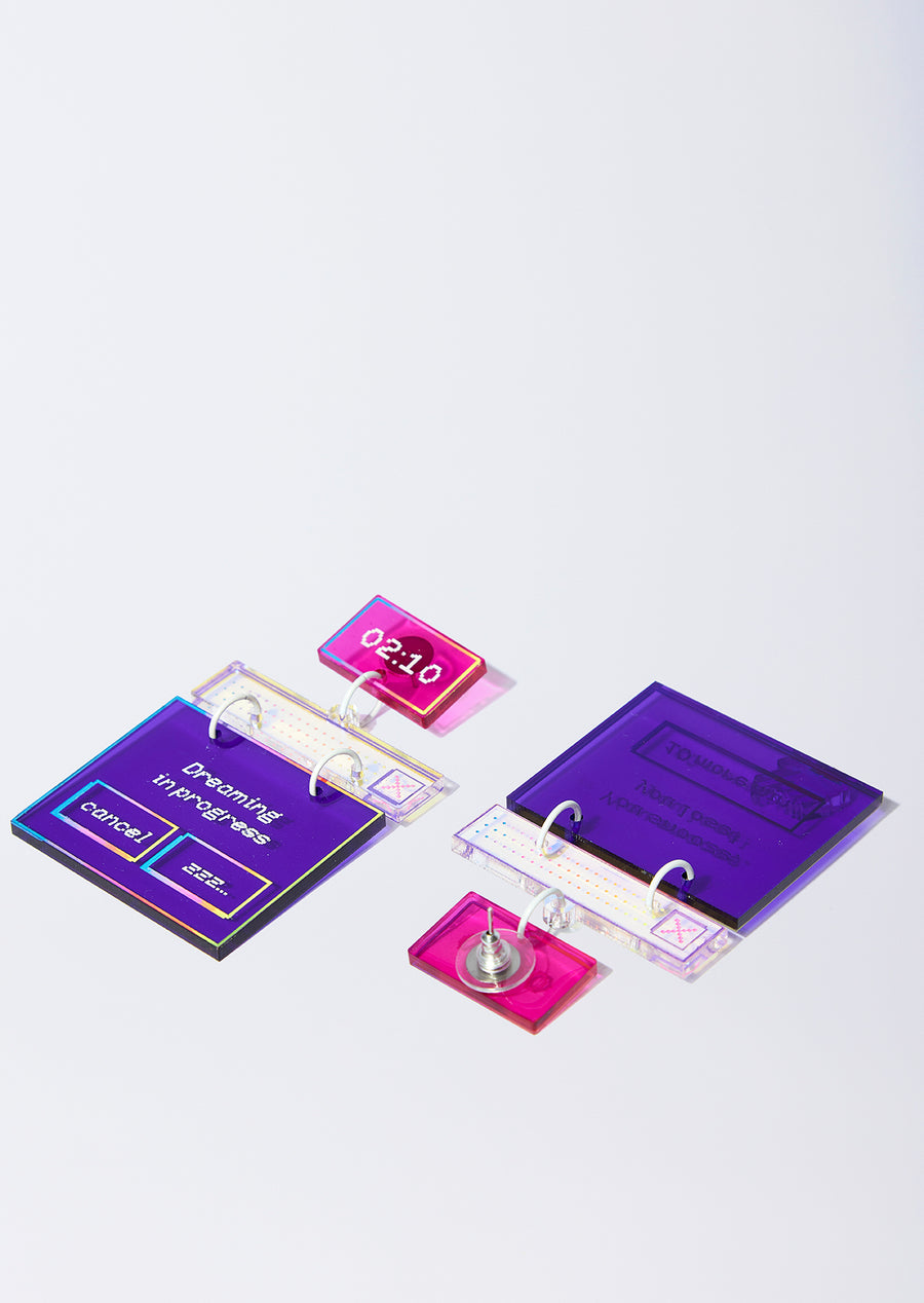 Purple retro alarm earrings