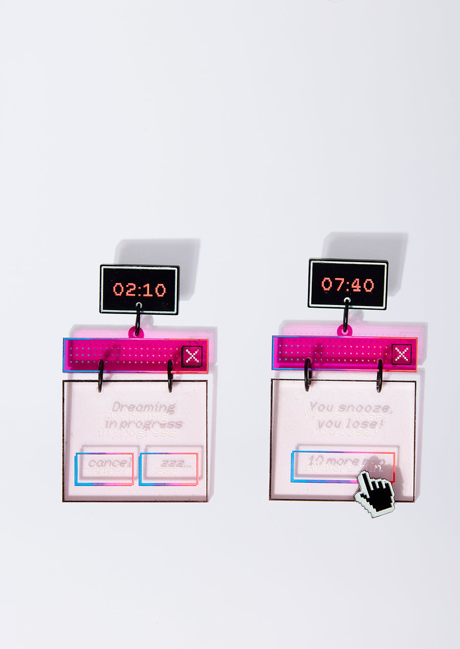 Pink retro alarm earrings