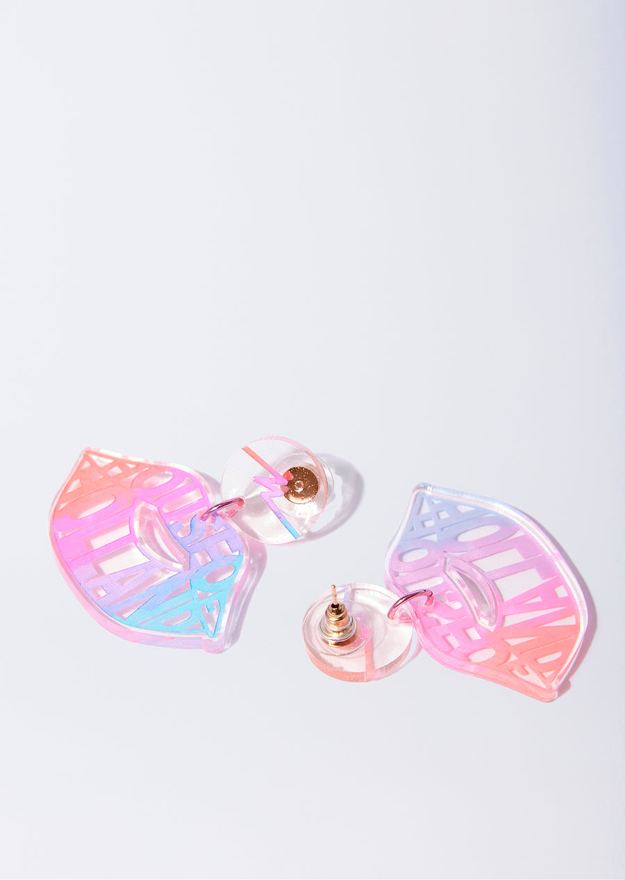 Neon pink lip earrings